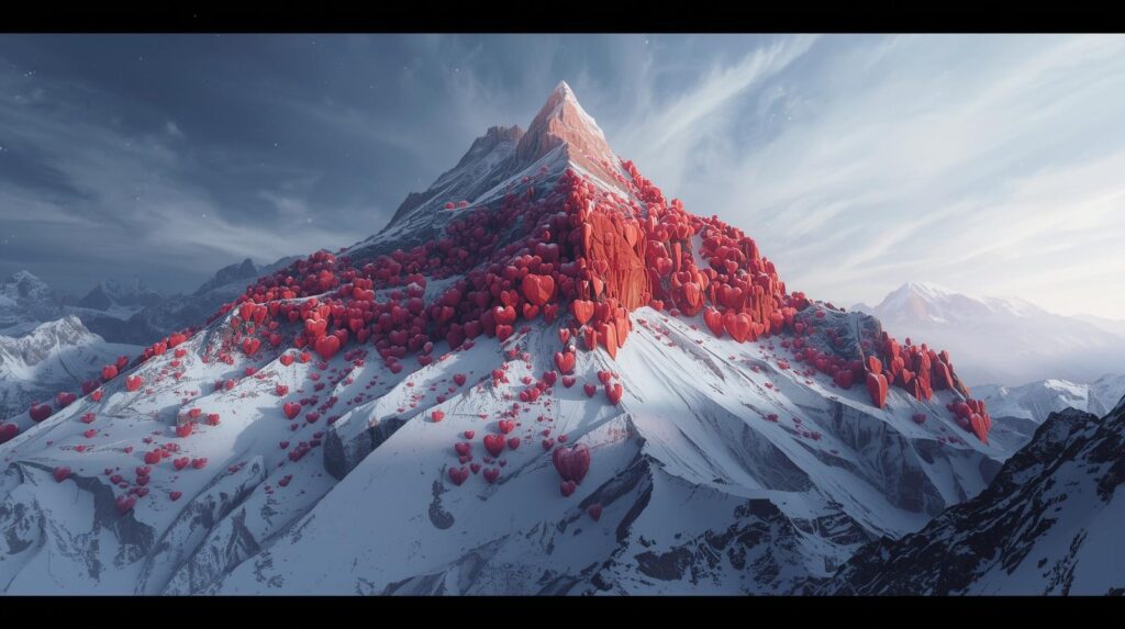 A Mountain Range Made Of Red Hearts And Soft Snow 1 1024x573
