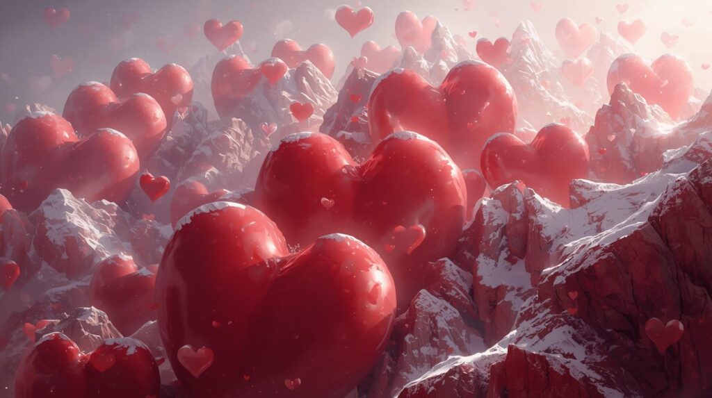 A Mountain Range Made Of Red Hearts And Soft Snow 2 1024x573